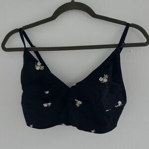 Urban Outfitters Black Floral Triangle Longline Bralette Crop Top Tank Size S